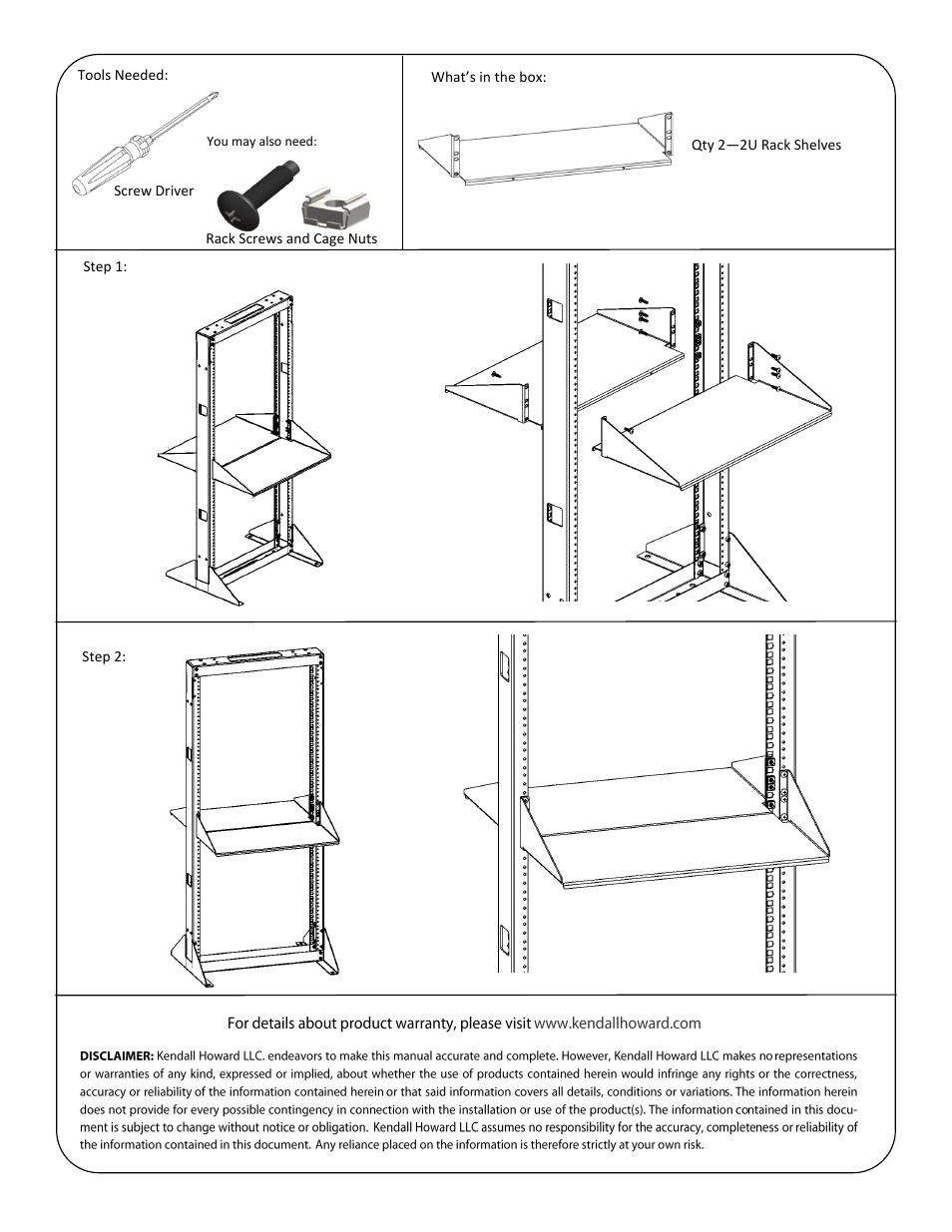 Kendall Howard 1906-3-300-02 2U 2 Piece Telco Shelf User Manual | Page 2 / 2