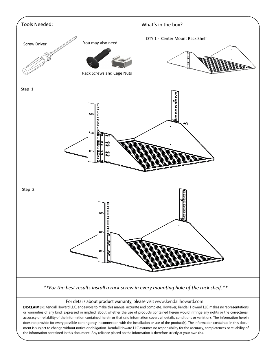 Kendall Howard 1907-3-001-03 Centerline Shelf User Manual | Page 2 / 2