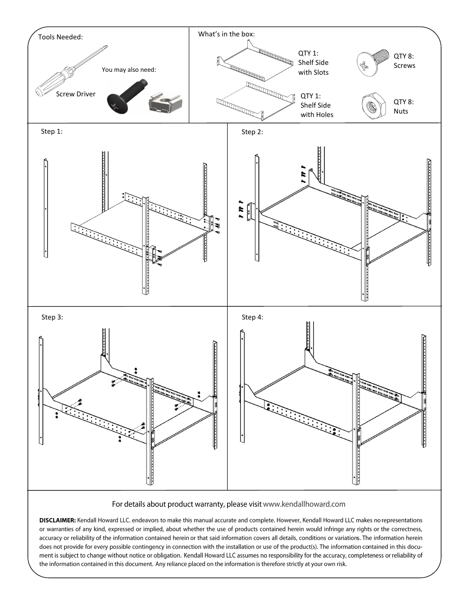 Kendall Howard 1906-3-00x-0x Adjustable Shelf User Manual | Page 2 / 2