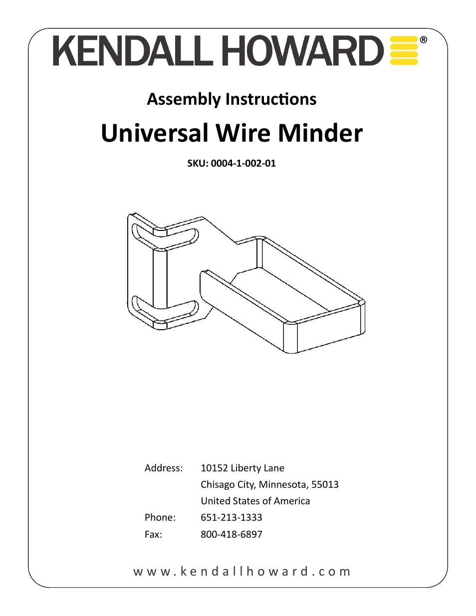 Kendall Howard 0004-1-002-01 Universal Wire Minder User Manual | 2 pages