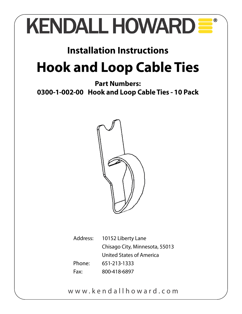 Kendall Howard 0300-1-002-00 Hook and Loop Cable Ties - 10 pack User Manual | 2 pages