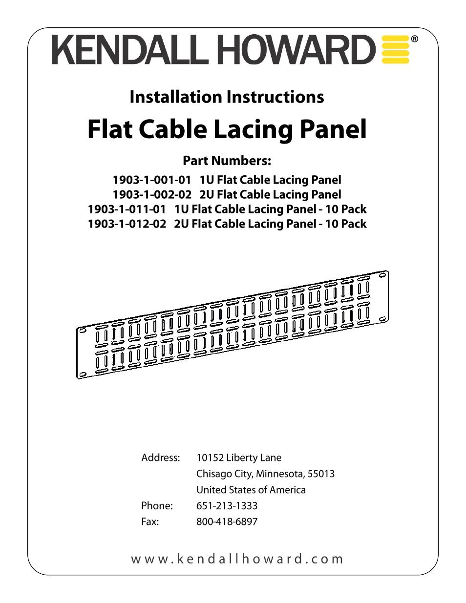 Kendall Howard 1903-1-0xx-0x Flat Cable Lacing Panel User Manual | 2 pages