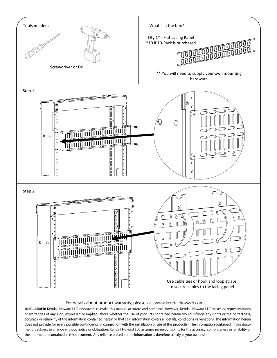 Kendall Howard 1903-1-0xx-0x Flat Cable Lacing Panel User Manual | Page 2 / 2