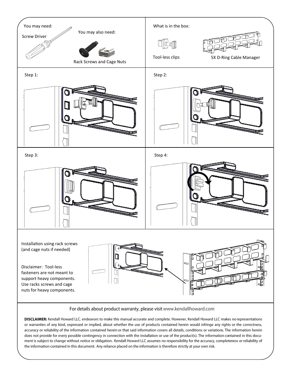 Kendall Howard 1903-3-100-0x Tool-less 5 D-Ring Cable Manager User Manual | Page 2 / 2