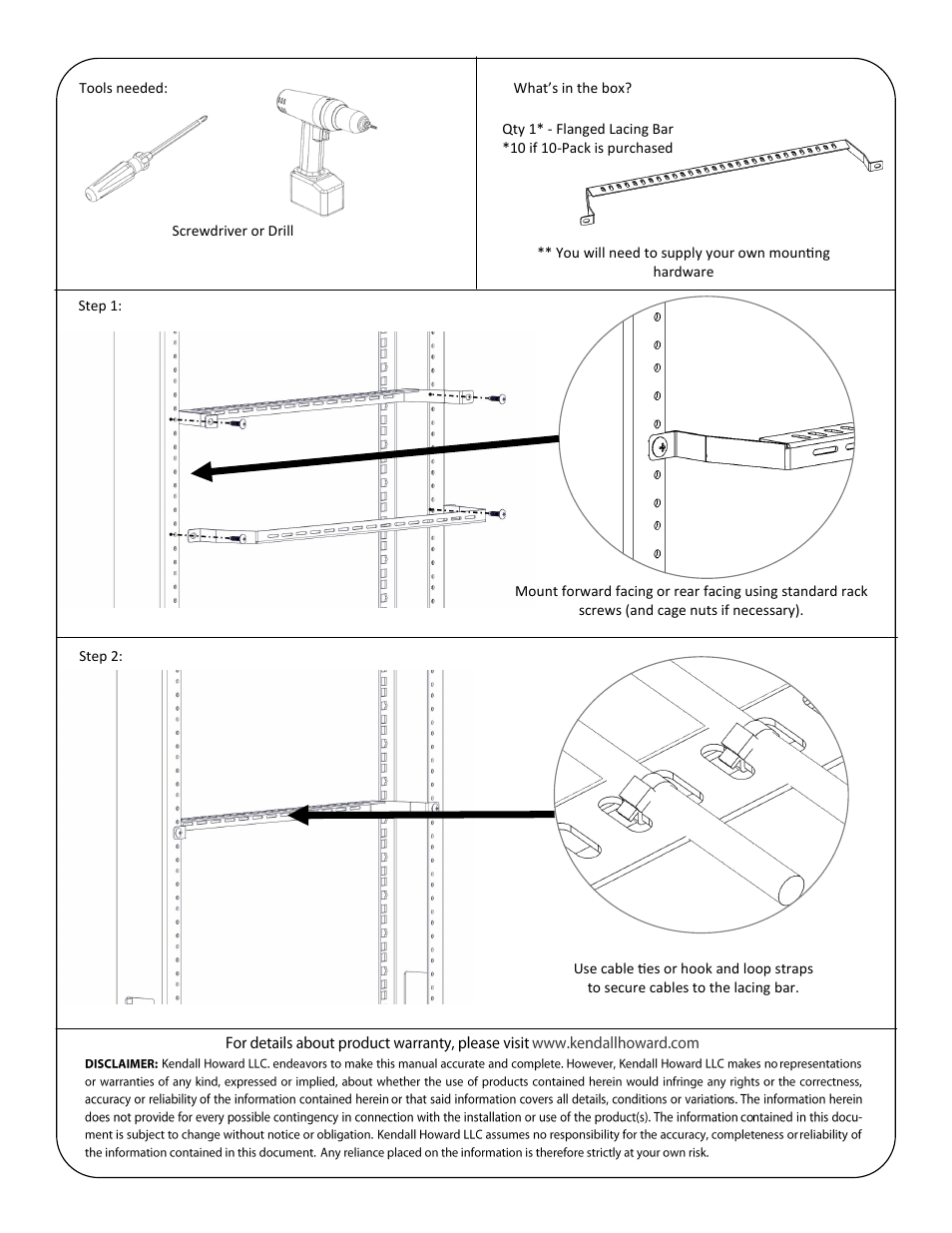 Kendall Howard 1903-1-1xx-xx Flanged Lacing Bar User Manual | Page 2 / 2