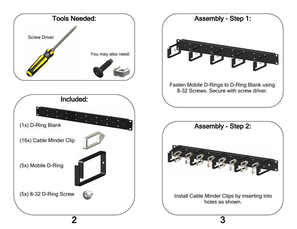 Kendall Howard 1901-1-000-01 1U D-Ring Cable Management Kit User Manual | Page 2 / 2