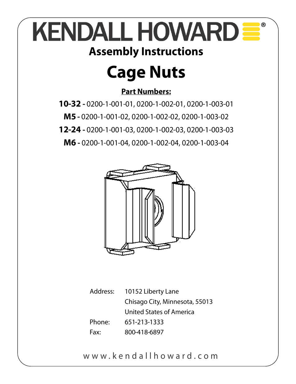 Kendall Howard 0200-1-00x-0x Cage Nuts User Manual | 2 pages