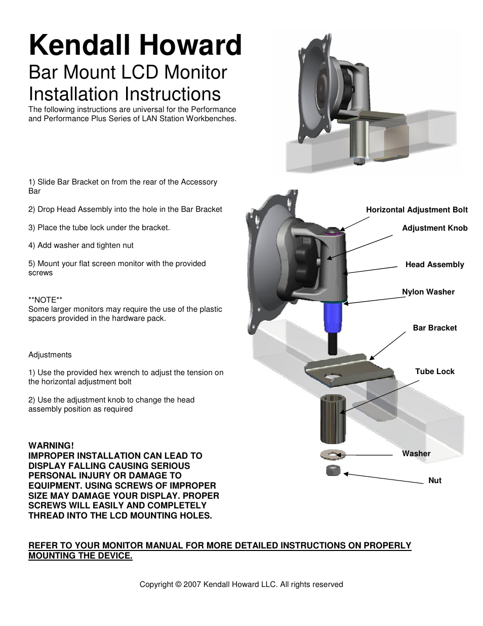 Kendall Howard 5200-3-510-00 LAN Station LCD Monitor Mount User Manual | 1 page