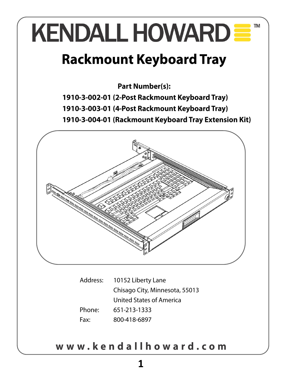 Kendall Howard 1910-3-004-01 Rackmount Keyboard Tray Extension Kit User Manual | 4 pages