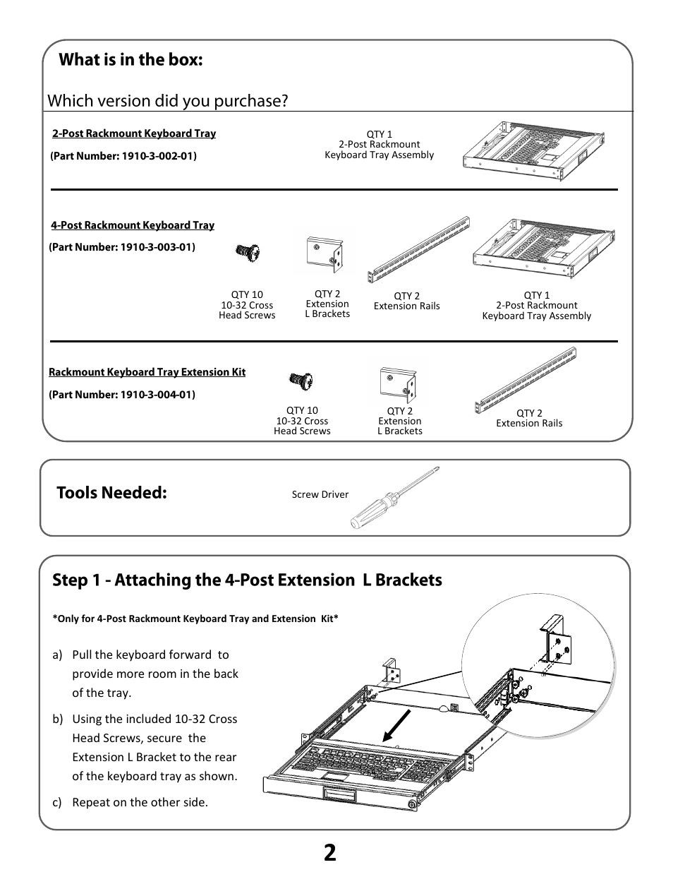 Kendall Howard 1910-3-004-01 Rackmount Keyboard Tray Extension Kit User Manual | Page 2 / 4