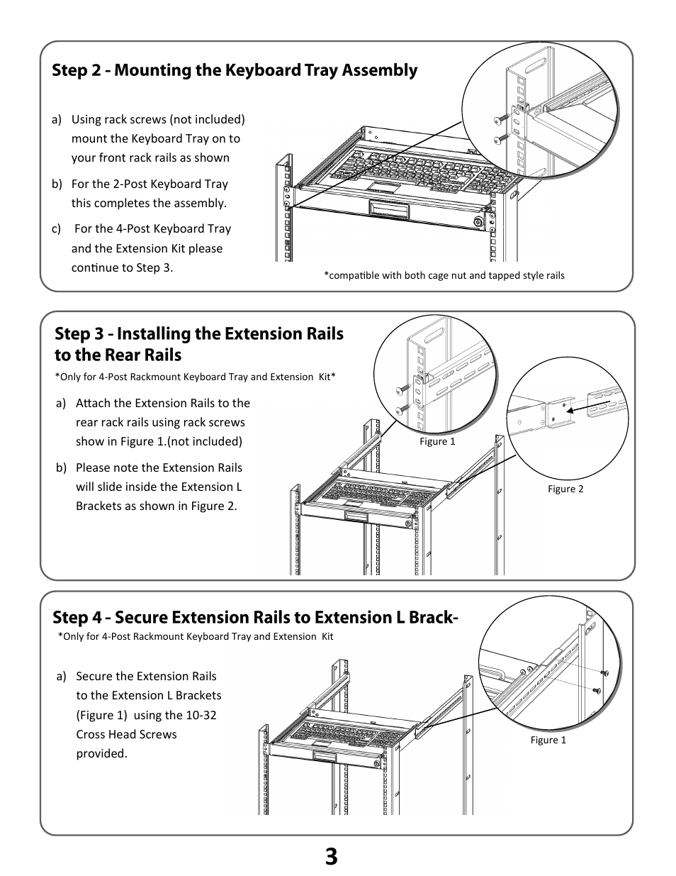 Kendall Howard 1910-3-004-01 Rackmount Keyboard Tray Extension Kit User Manual | Page 3 / 4