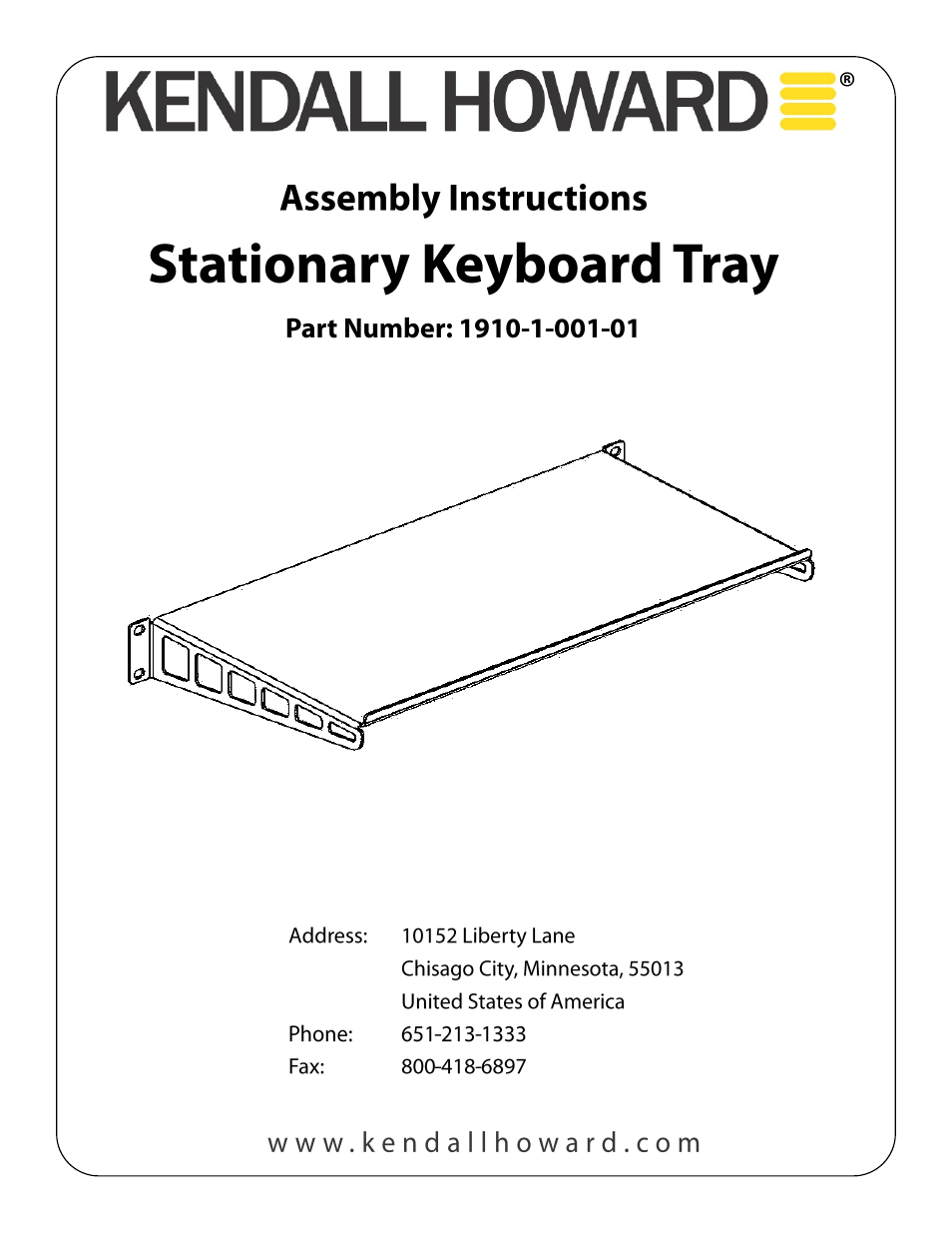 Kendall Howard 1910-1-001-01 1U Stationary Keyboard Tray User Manual | 2 pages