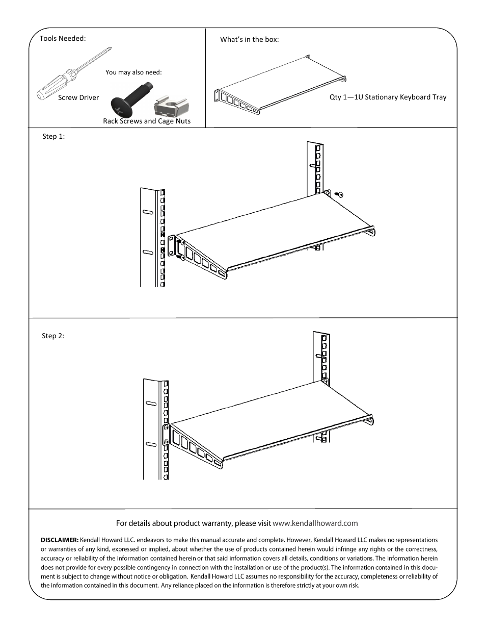 Kendall Howard 1910-1-001-01 1U Stationary Keyboard Tray User Manual | Page 2 / 2