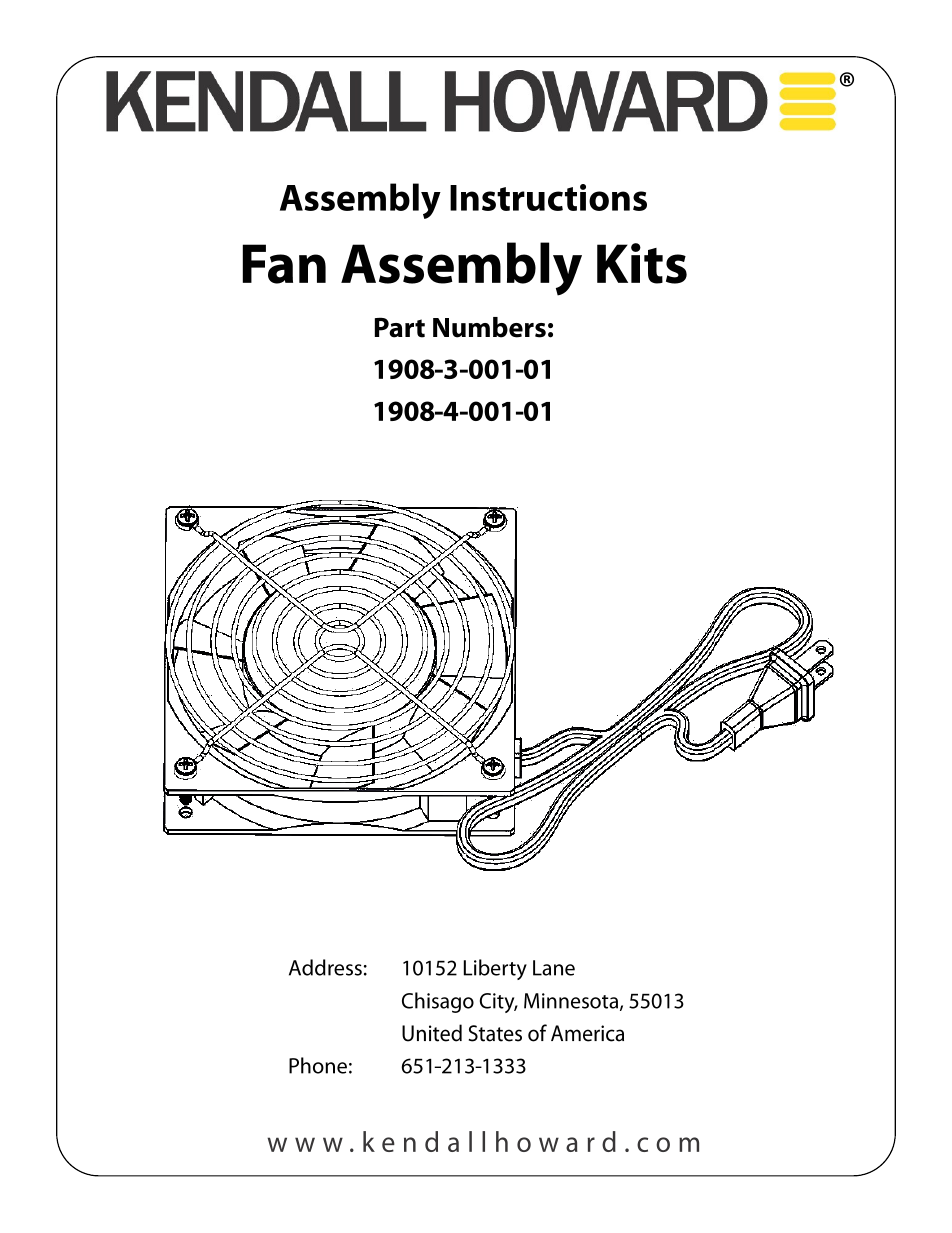 Kendall Howard 1908-x-001-01 Fan Assembly Kit User Manual | 2 pages