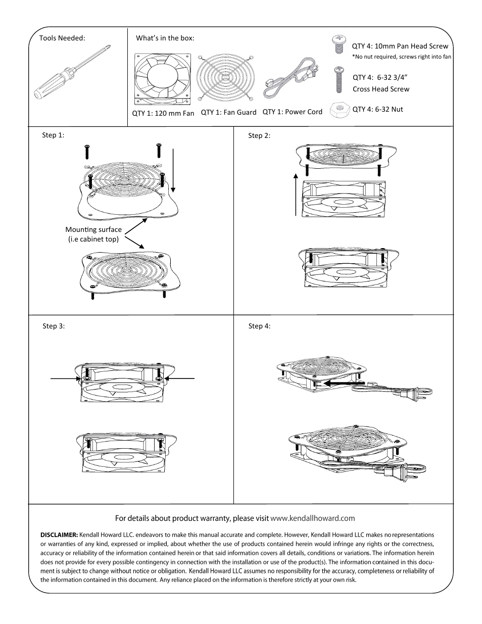 Kendall Howard 1908-x-001-01 Fan Assembly Kit User Manual | Page 2 / 2