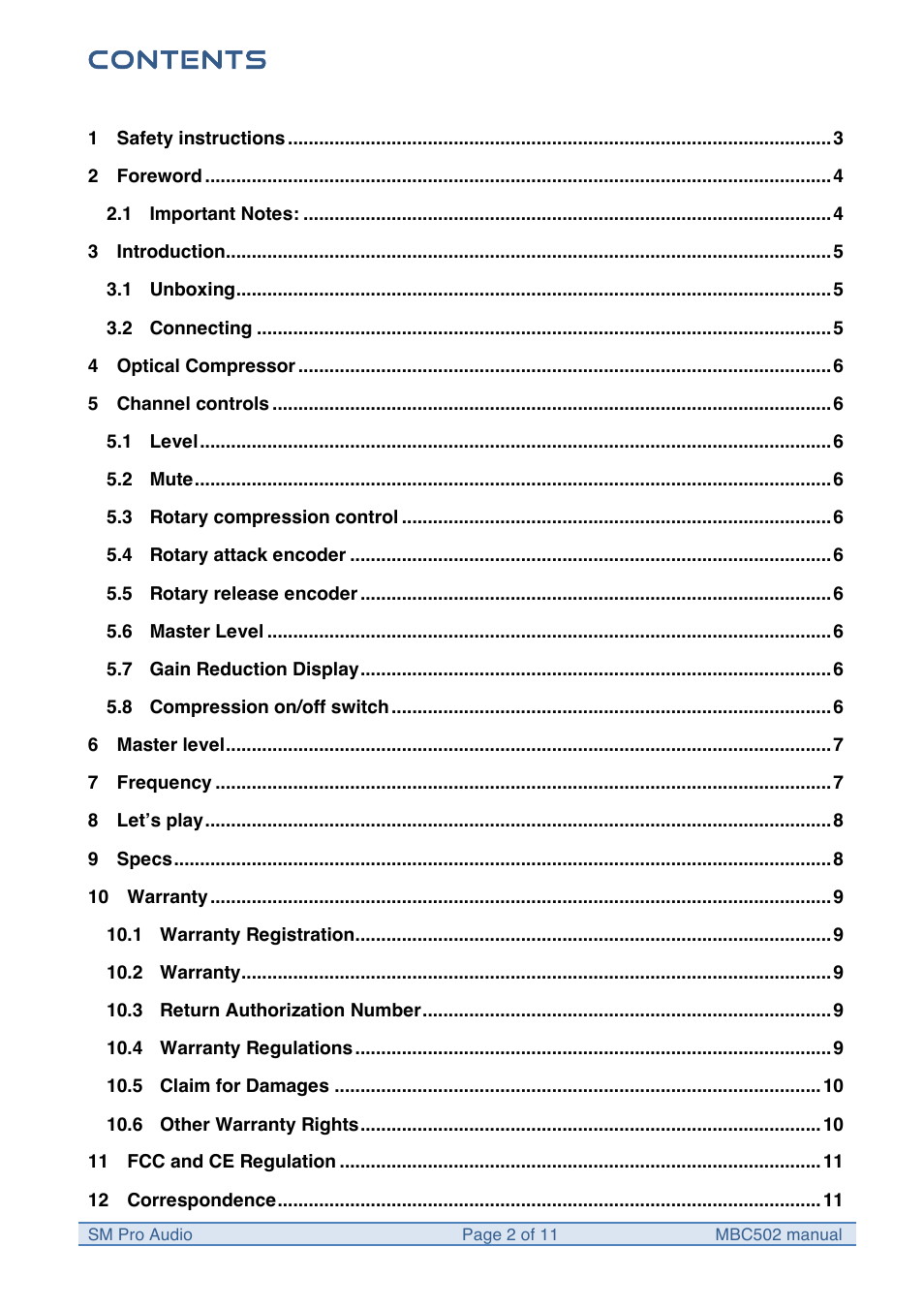 SM Pro Audio MBC502: System 500 Multi Band Optical Compressor User Manual | Page 2 / 11