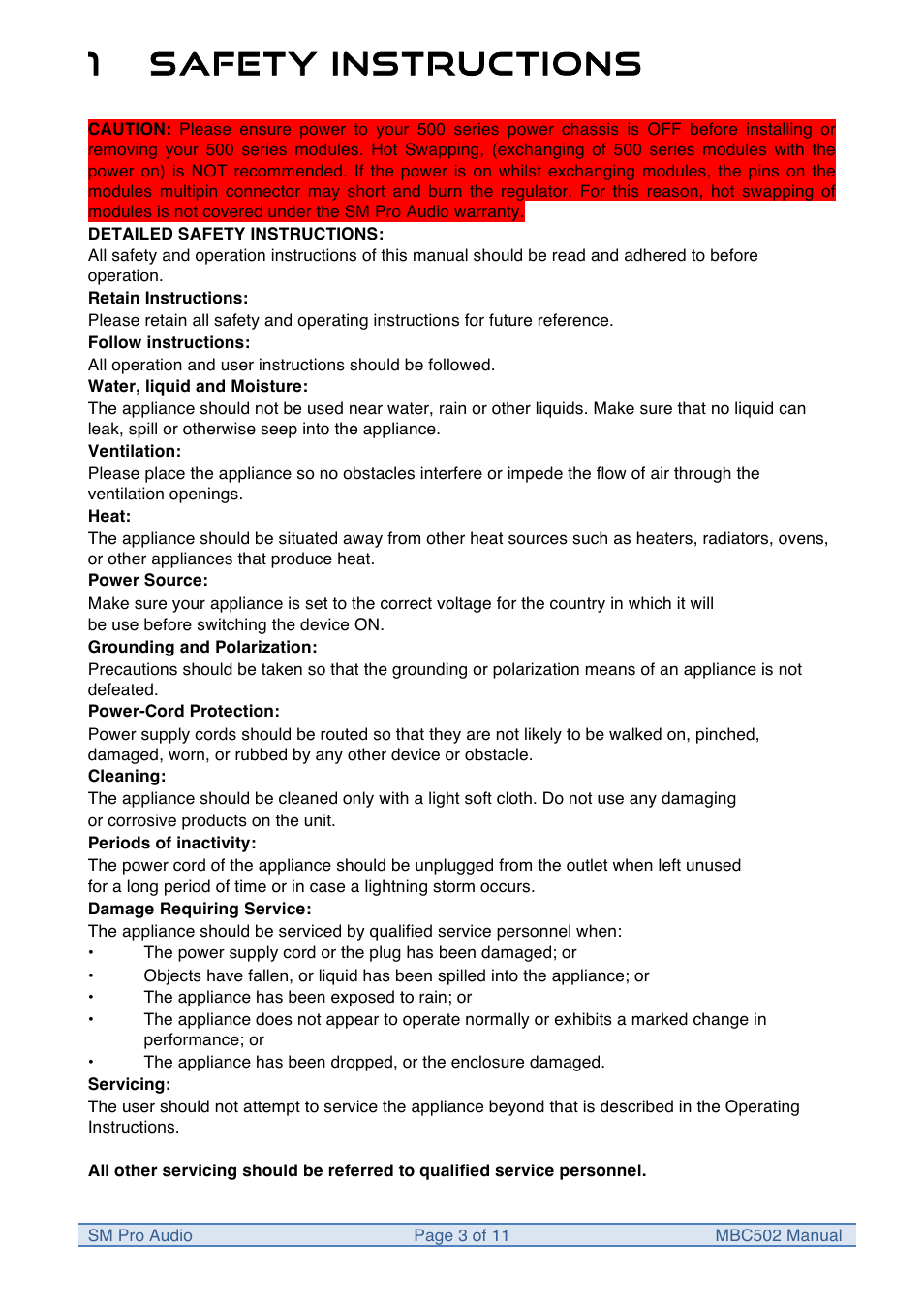 1safety instructions | SM Pro Audio MBC502: System 500 Multi Band Optical Compressor User Manual | Page 3 / 11