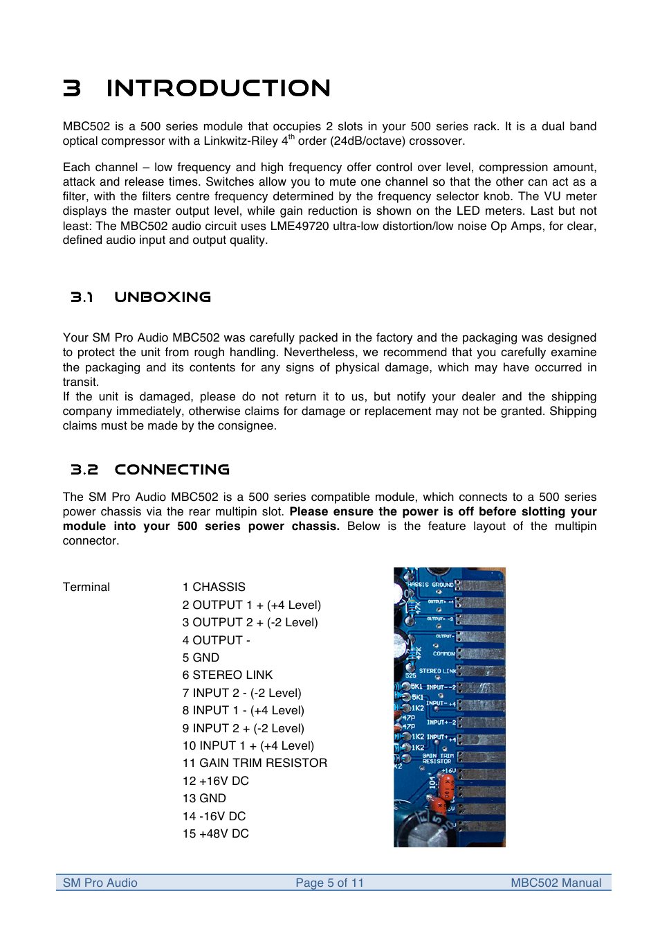 3 introduction | SM Pro Audio MBC502: System 500 Multi Band Optical Compressor User Manual | Page 5 / 11