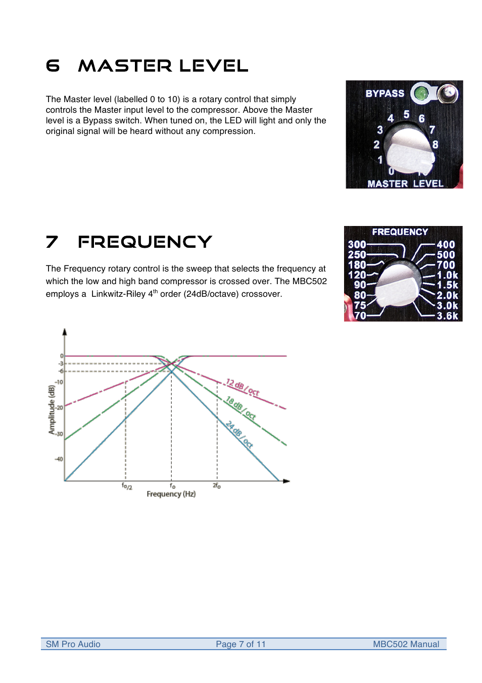 6 master level, 7 frequency | SM Pro Audio MBC502: System 500 Multi Band Optical Compressor User Manual | Page 7 / 11