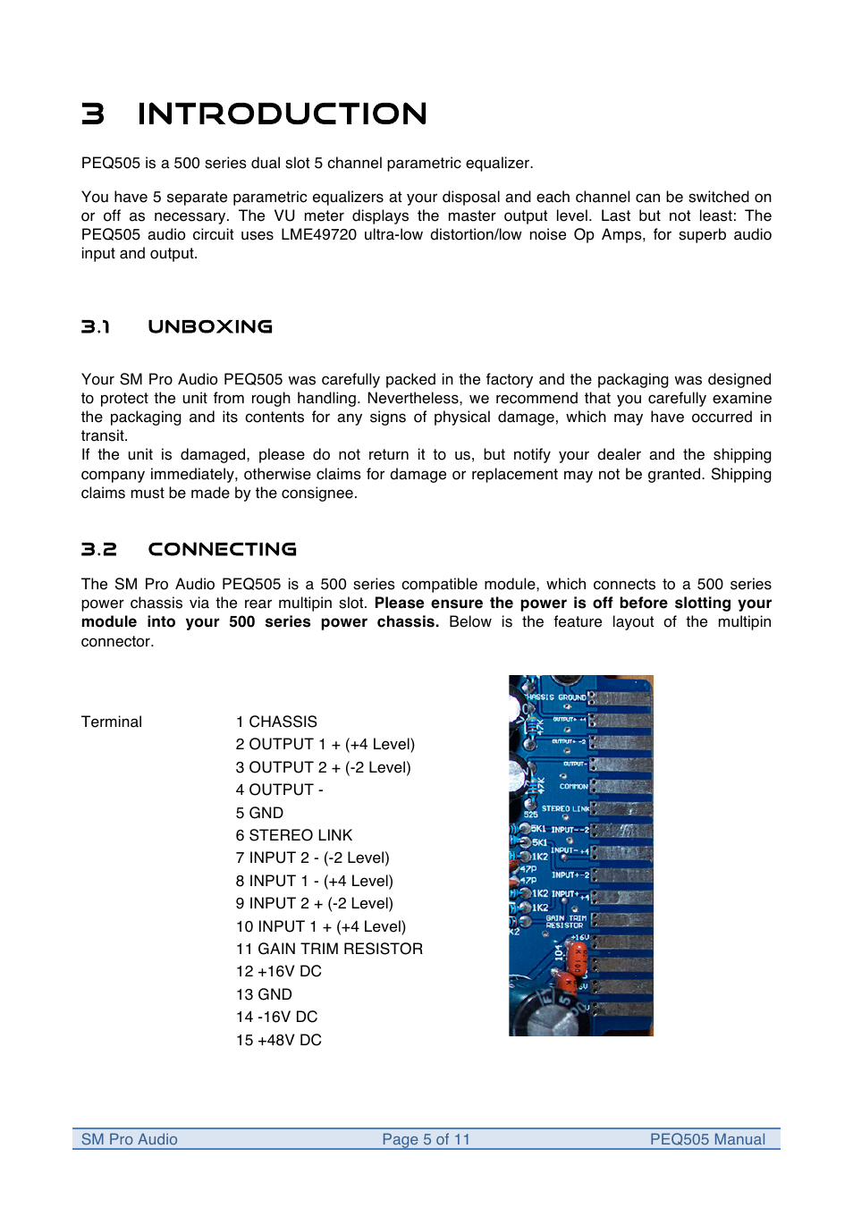 3 introduction | SM Pro Audio PEQ505: 5 Band Parametric Equalizer User Manual | Page 5 / 11