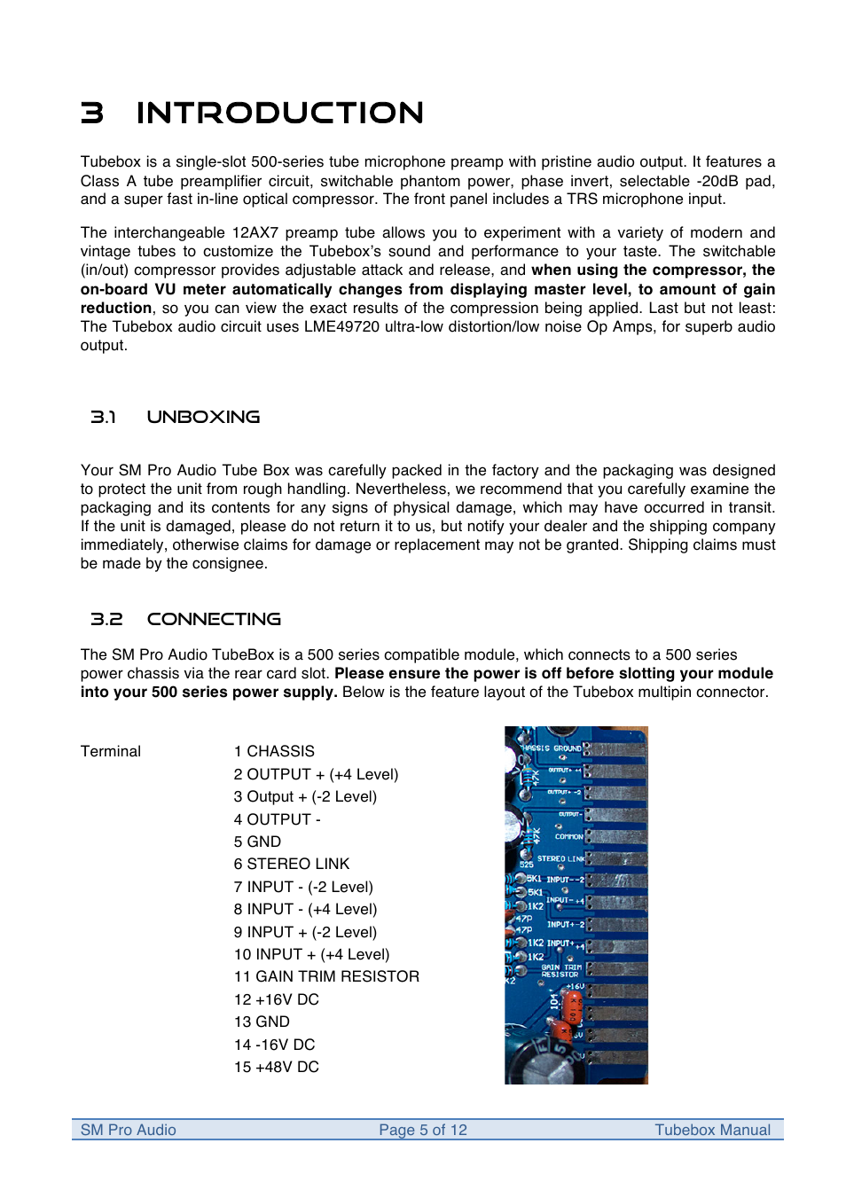 3 introduction | SM Pro Audio Tubebox: System 500 compatible preamp Module User Manual | Page 5 / 12