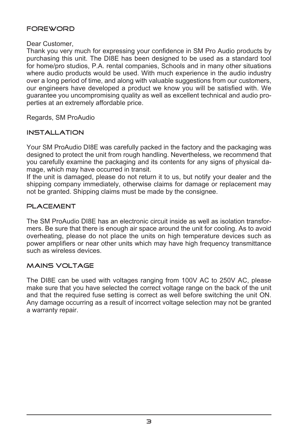SM Pro Audio DI8E: 8 channel DI Box with line mixer User Manual | Page 3 / 8