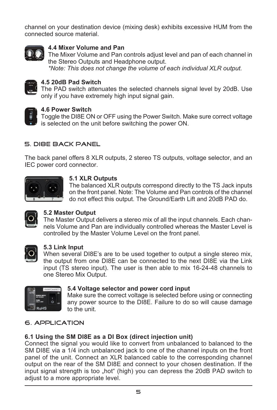 SM Pro Audio DI8E: 8 channel DI Box with line mixer User Manual | Page 5 / 8