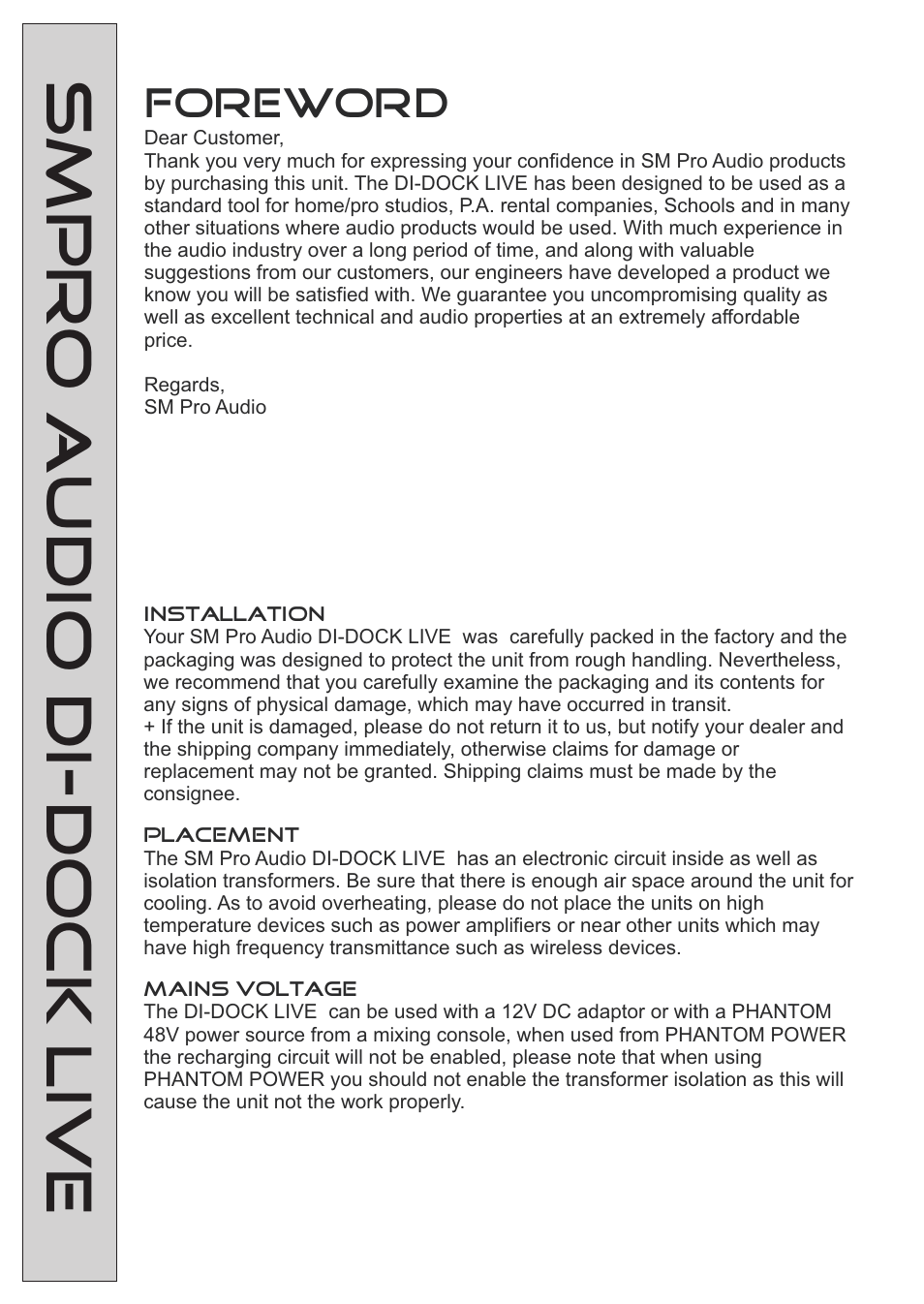 SM Pro Audio DIDock Live: DI Box for Apple iPod/iPhone and other MP3-Players with Mix Function User Manual | Page 3 / 8