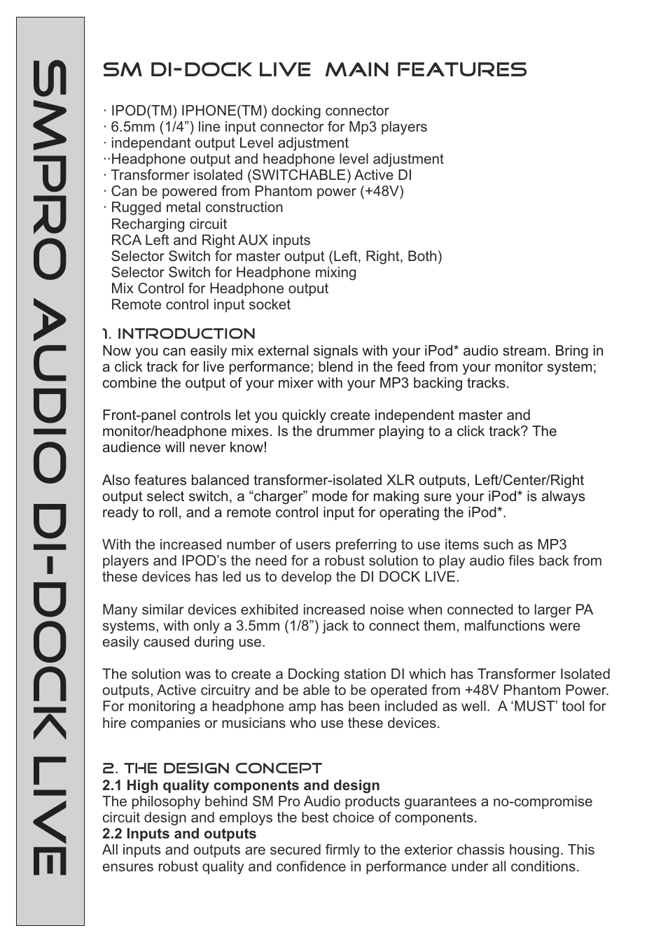 SM Pro Audio DIDock Live: DI Box for Apple iPod/iPhone and other MP3-Players with Mix Function User Manual | Page 4 / 8