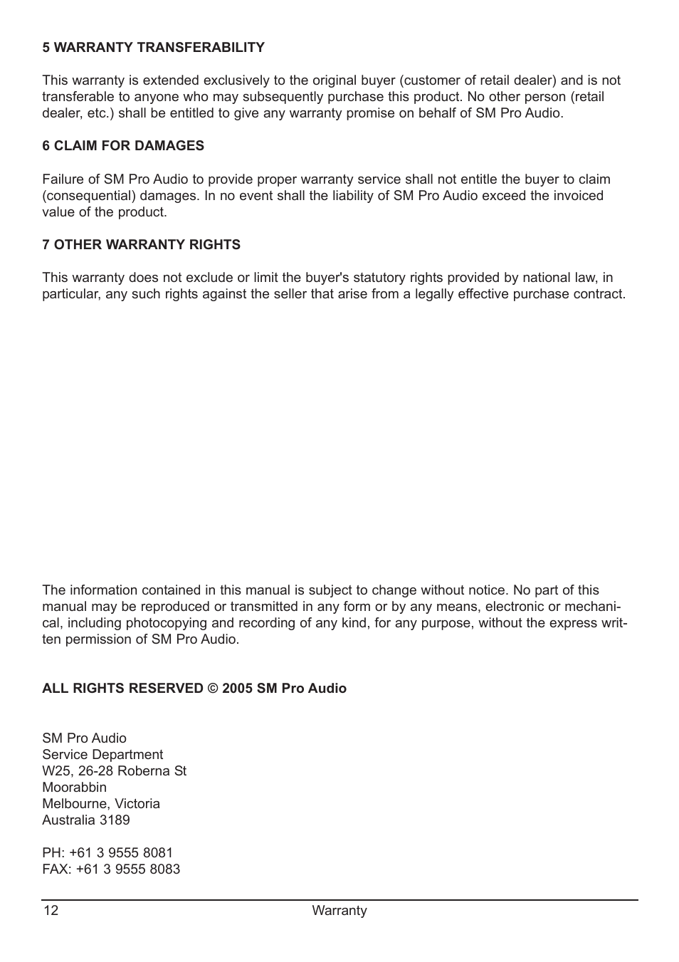 SM Pro Audio MC04: Ribbon Microphone User Manual | Page 12 / 12