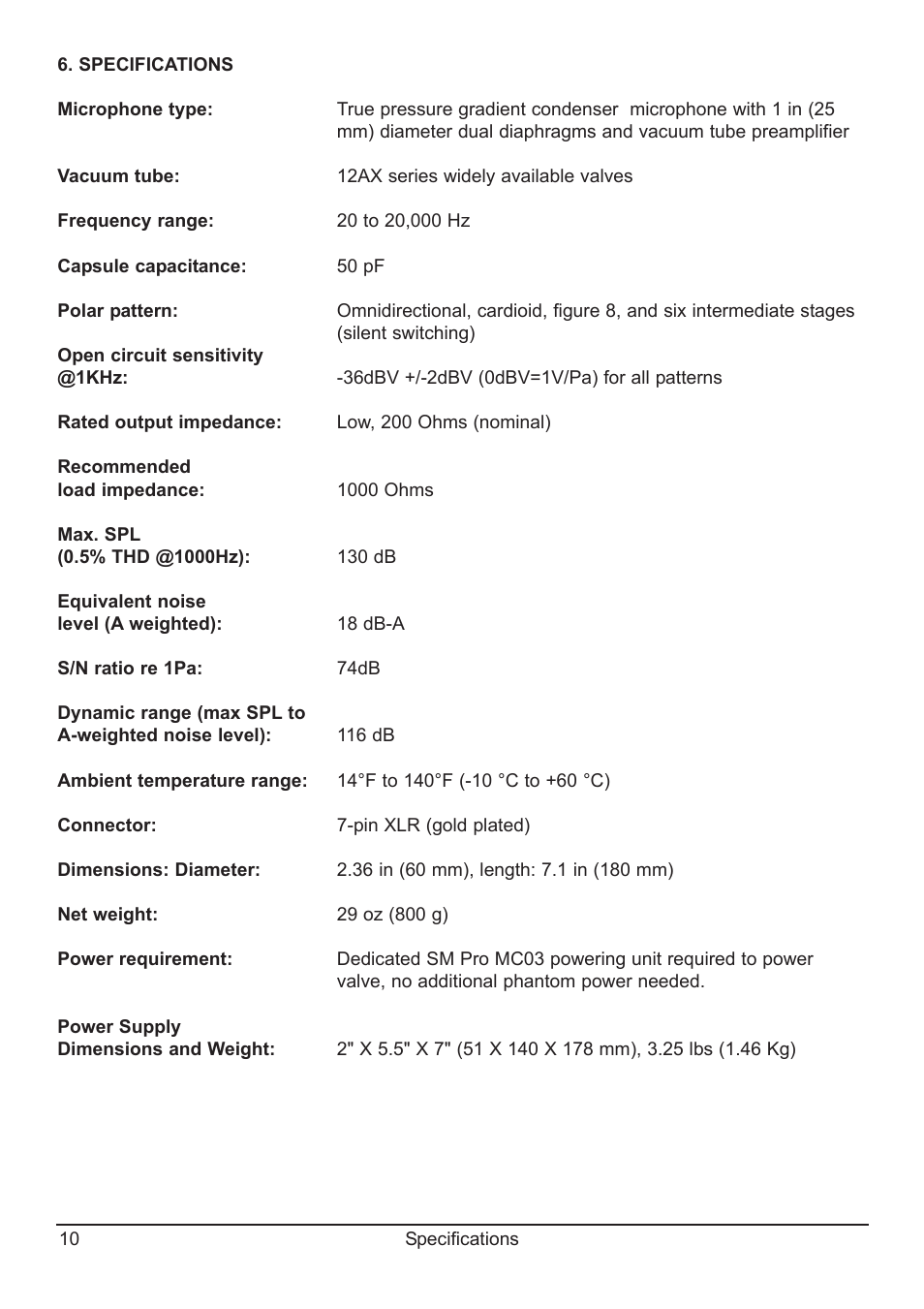 SM Pro Audio MC03: Valve Microphone User Manual | Page 10 / 14