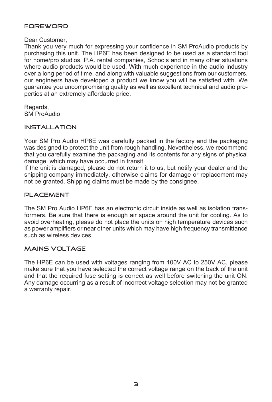 SM Pro Audio HP6E: 6 channel headphone amplifier User Manual | Page 3 / 8