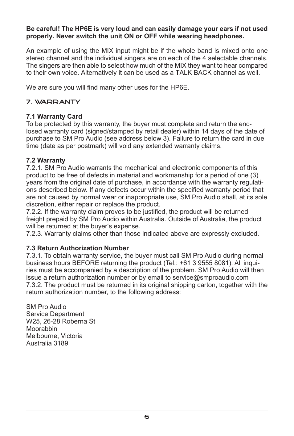 SM Pro Audio HP6E: 6 channel headphone amplifier User Manual | Page 6 / 8