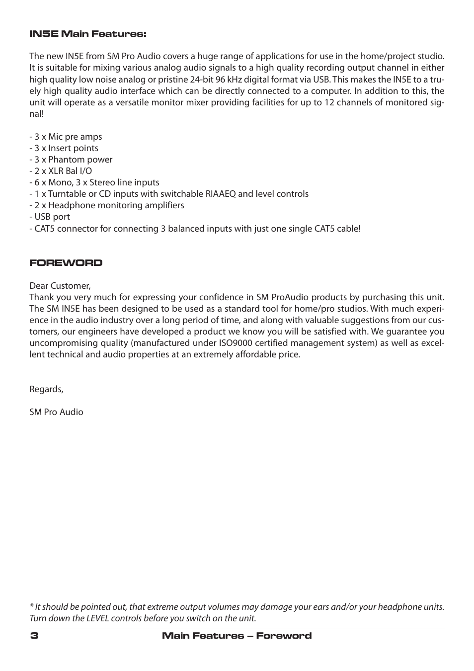 SM Pro Audio IN5E: USB Audio Interface and Stand alone Mixer User Manual | Page 3 / 12