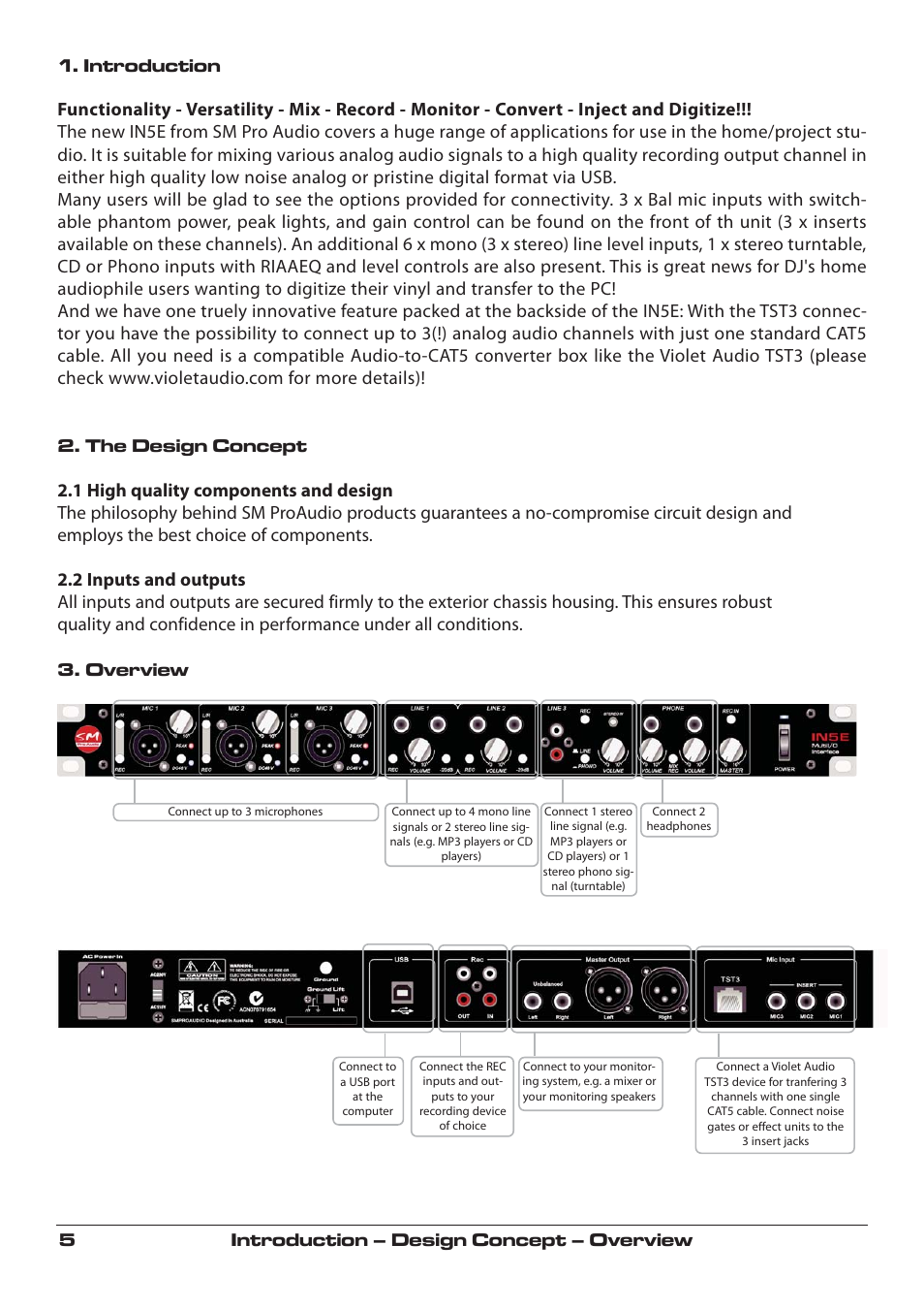 SM Pro Audio IN5E: USB Audio Interface and Stand alone Mixer User Manual | Page 5 / 12