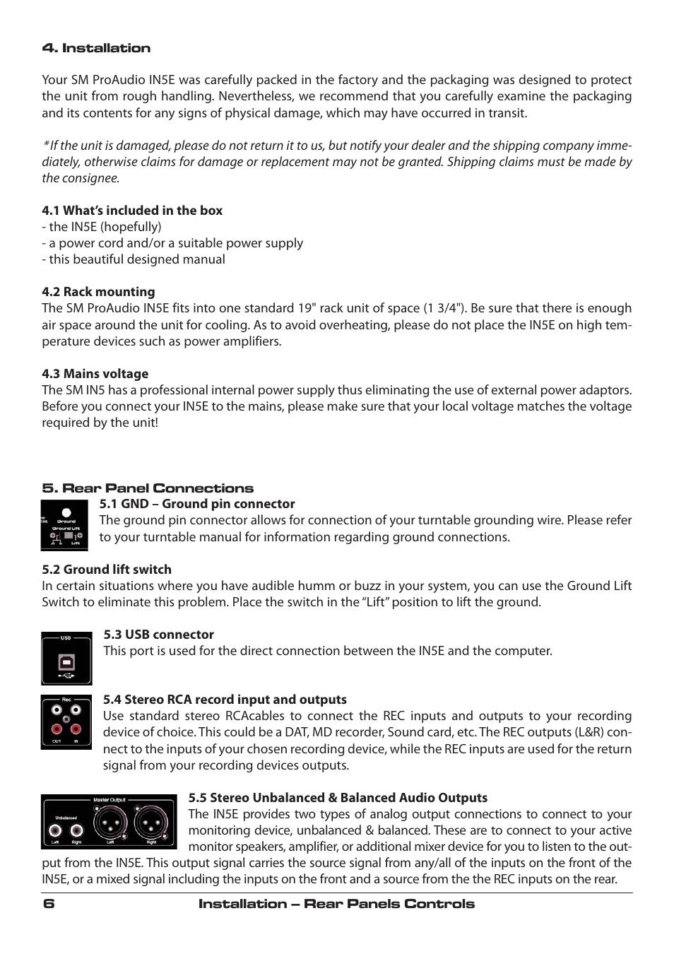 SM Pro Audio IN5E: USB Audio Interface and Stand alone Mixer User Manual | Page 6 / 12