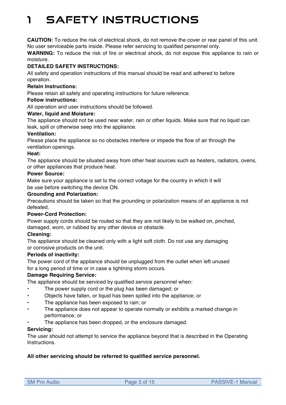 1safety instructions | SM Pro Audio M-Patch Passive-1: Precision Monitor Control Plus Studio Talkback and USB Audio I/O User Manual | Page 3 / 15