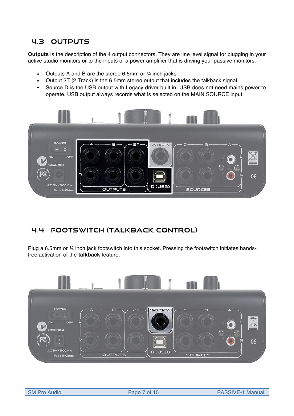 SM Pro Audio M-Patch Passive-1: Precision Monitor Control Plus Studio Talkback and USB Audio I/O User Manual | Page 7 / 15