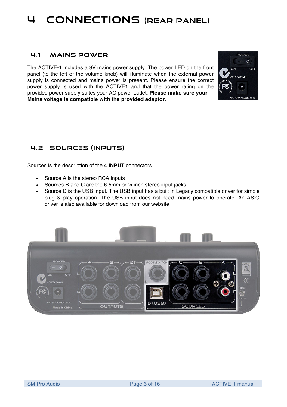 4 connections | SM Pro Audio M-Patch Active-1: Precision Monitor Control Plus Studio Talkback and USB Audio I/O User Manual | Page 6 / 16