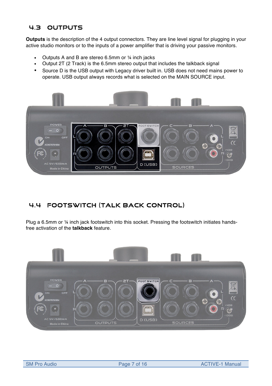 SM Pro Audio M-Patch Active-1: Precision Monitor Control Plus Studio Talkback and USB Audio I/O User Manual | Page 7 / 16