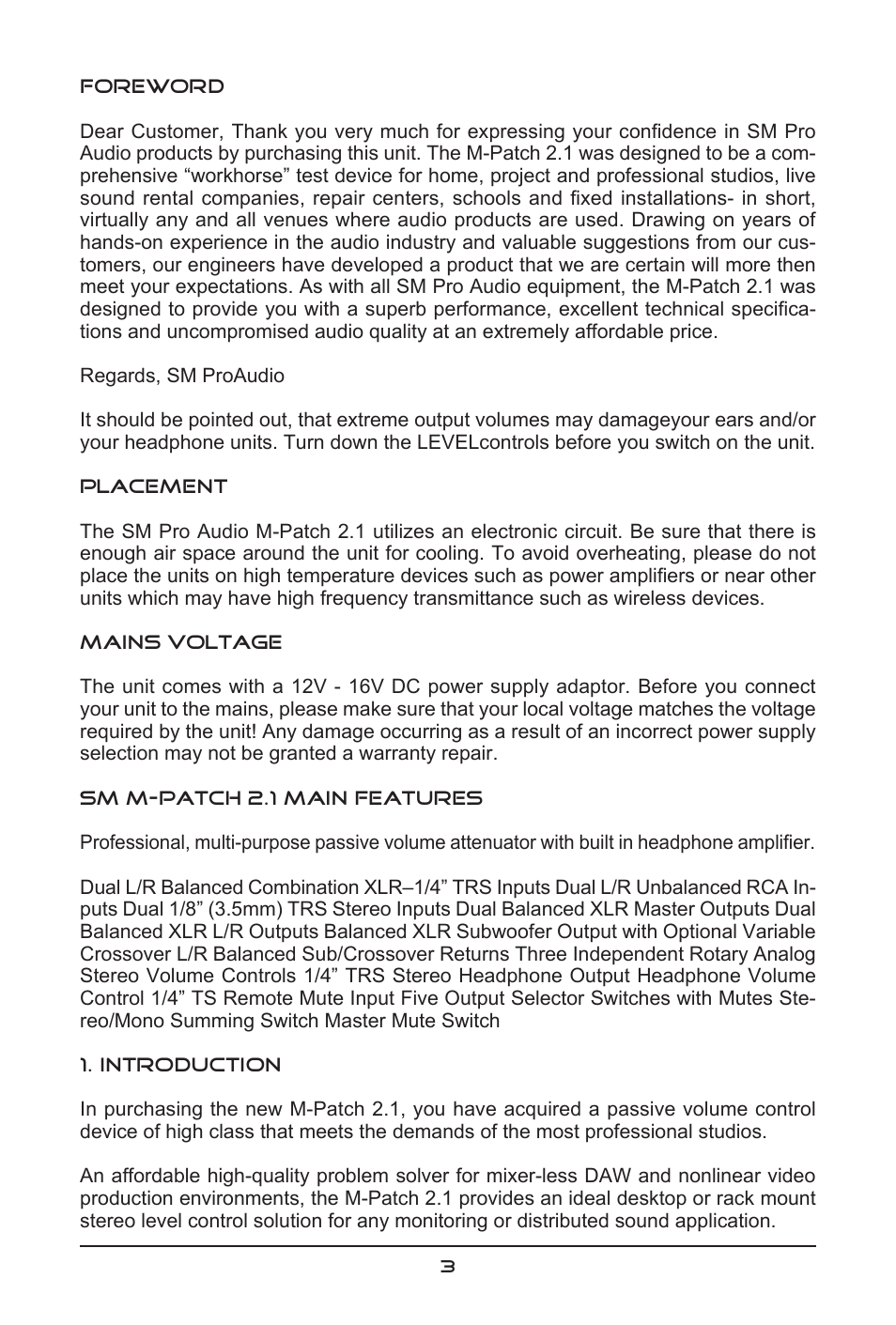 SM Pro Audio M-Patch 2.1: Passive Monitor Controller with Subwoofer Connection User Manual | Page 3 / 12