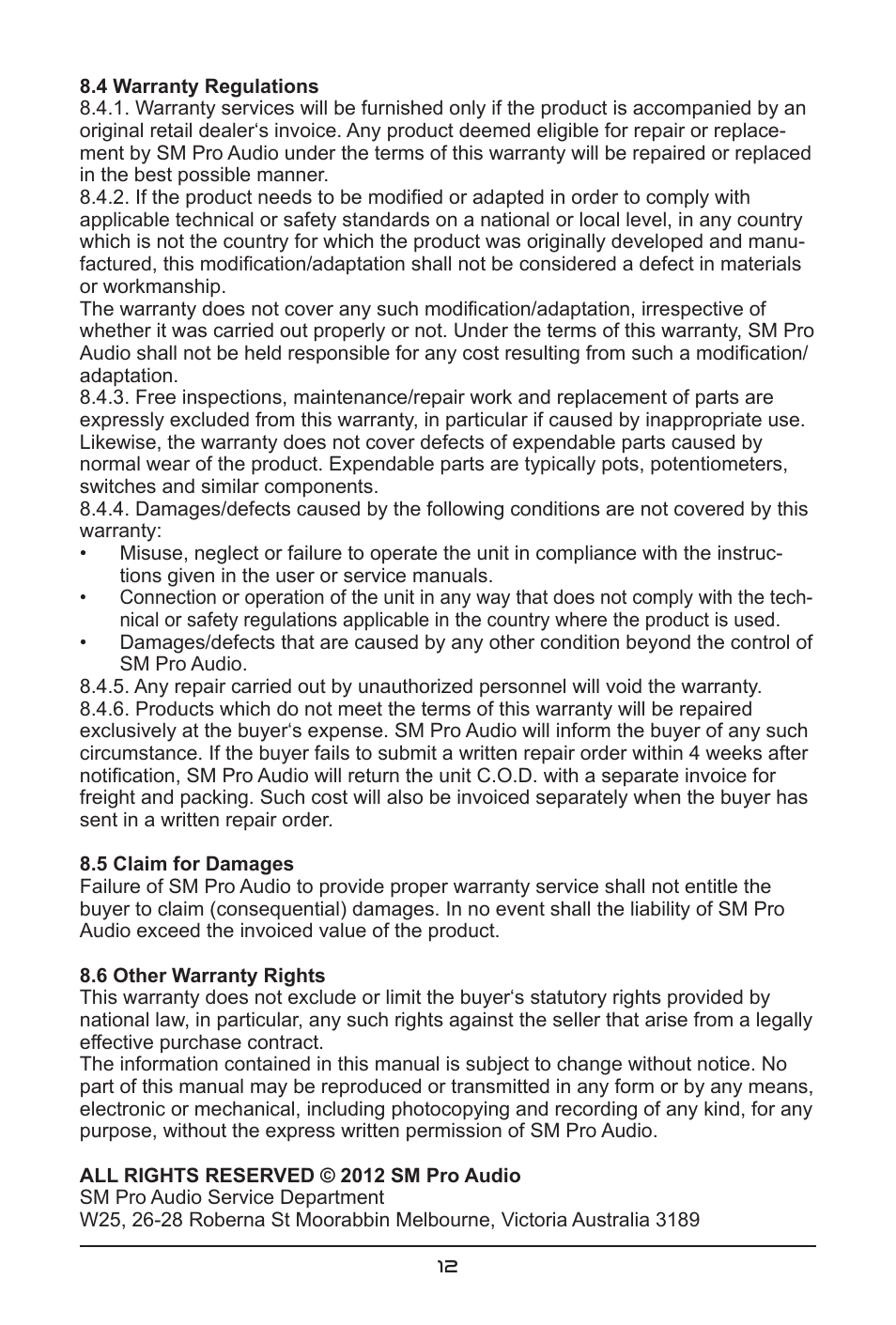 SM Pro Audio M-Patch V2: Passive Monitor Controller User Manual | Page 12 / 12