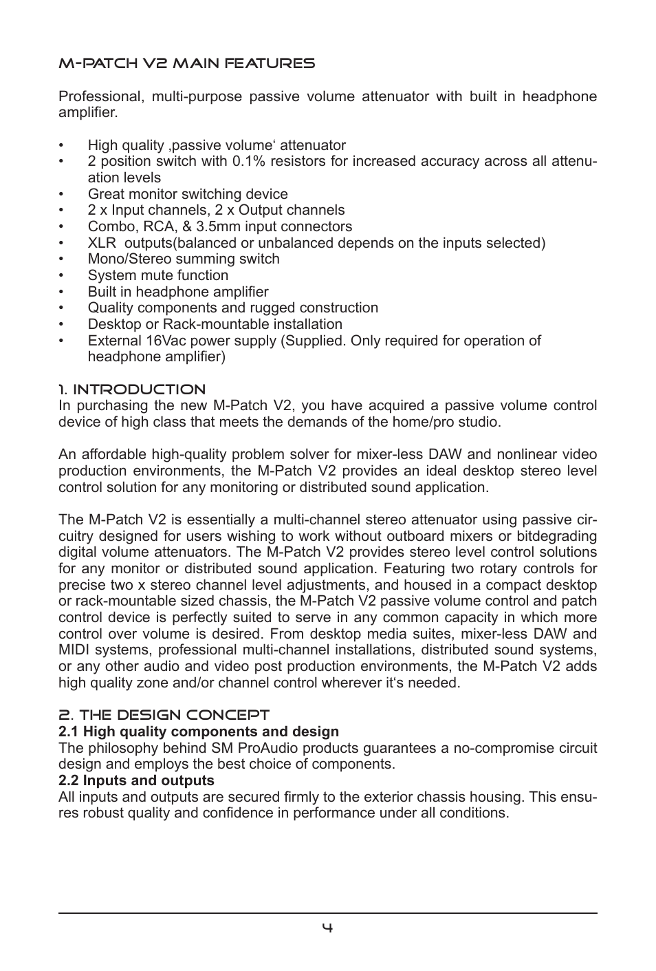 SM Pro Audio M-Patch V2: Passive Monitor Controller User Manual | Page 4 / 12