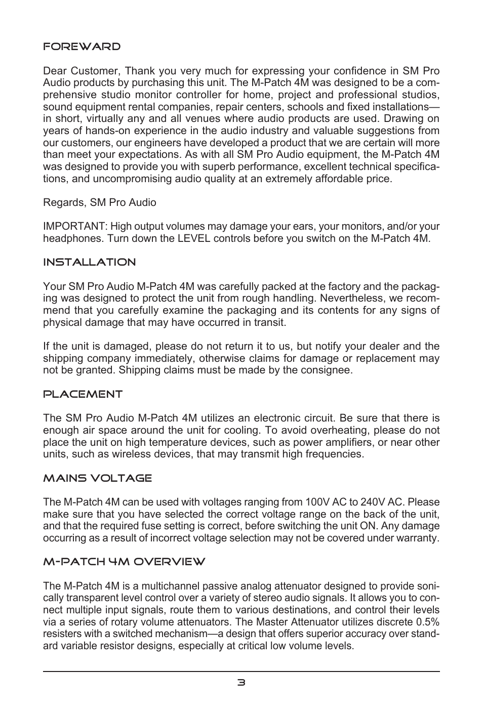 SM Pro Audio M-Patch 4M: Passive Controller/Switcher with Talkback User Manual | Page 3 / 10
