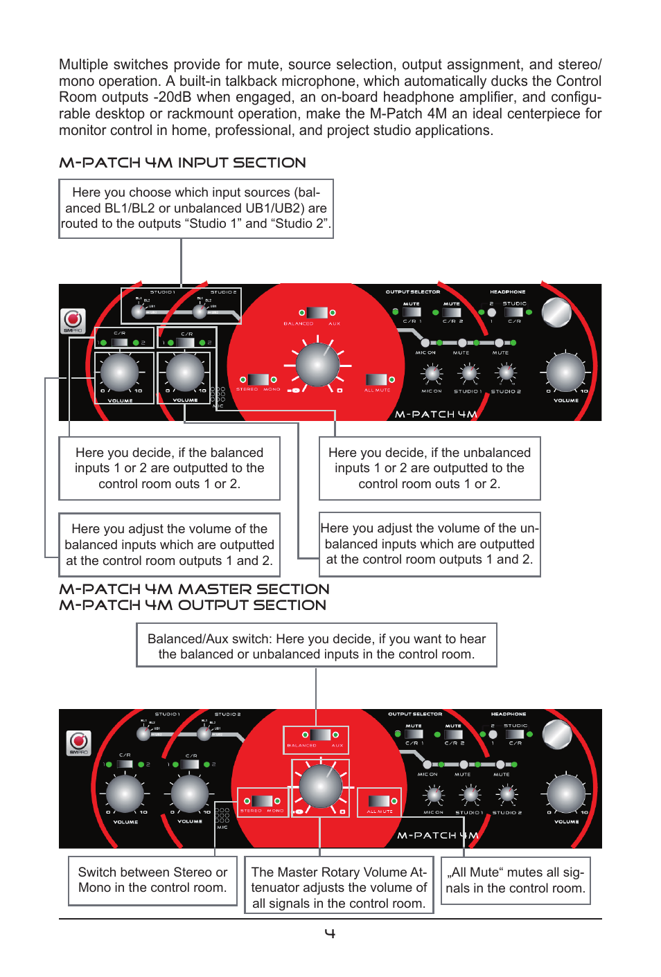 SM Pro Audio M-Patch 4M: Passive Controller/Switcher with Talkback User Manual | Page 4 / 10