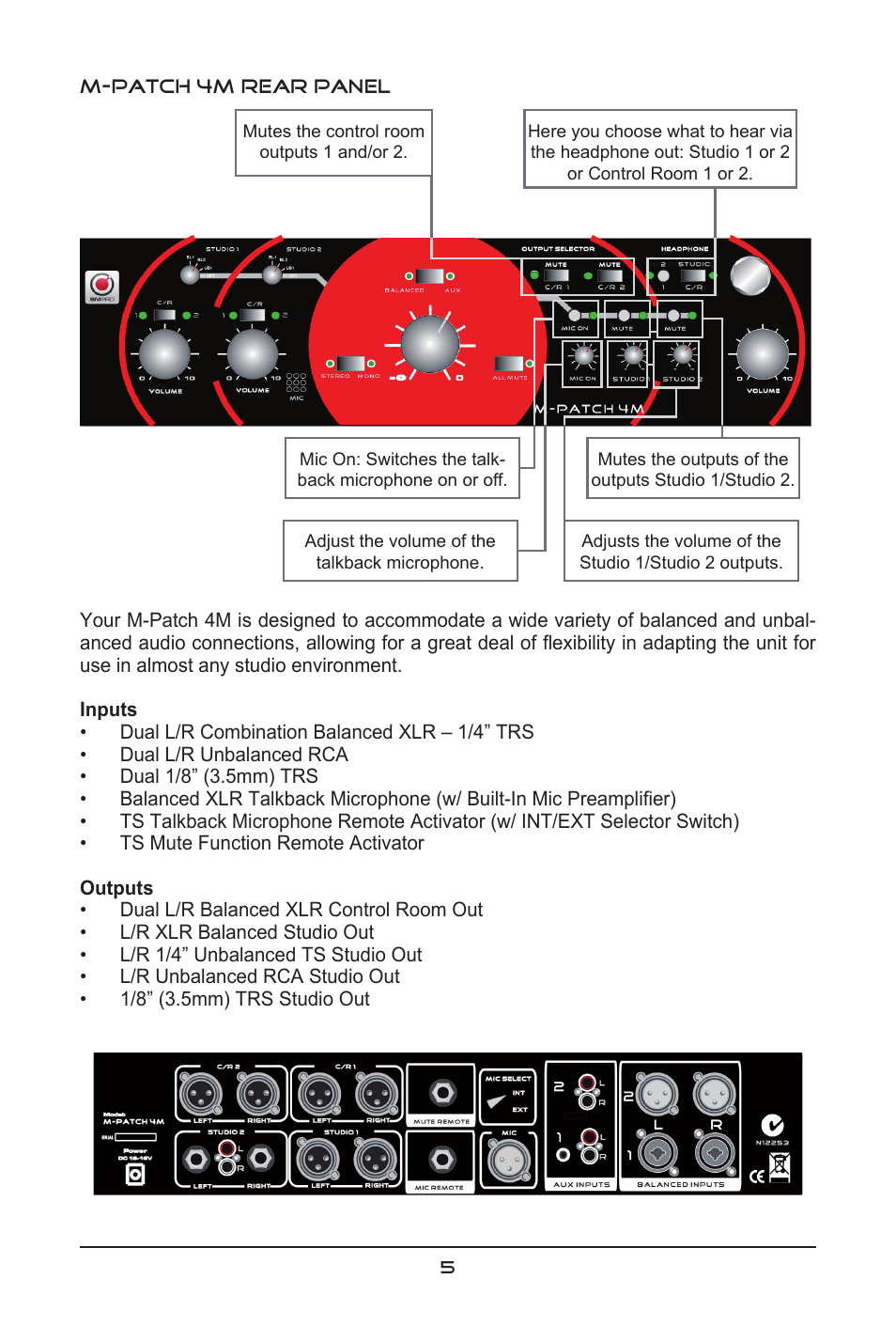 SM Pro Audio M-Patch 4M: Passive Controller/Switcher with Talkback User Manual | Page 5 / 10