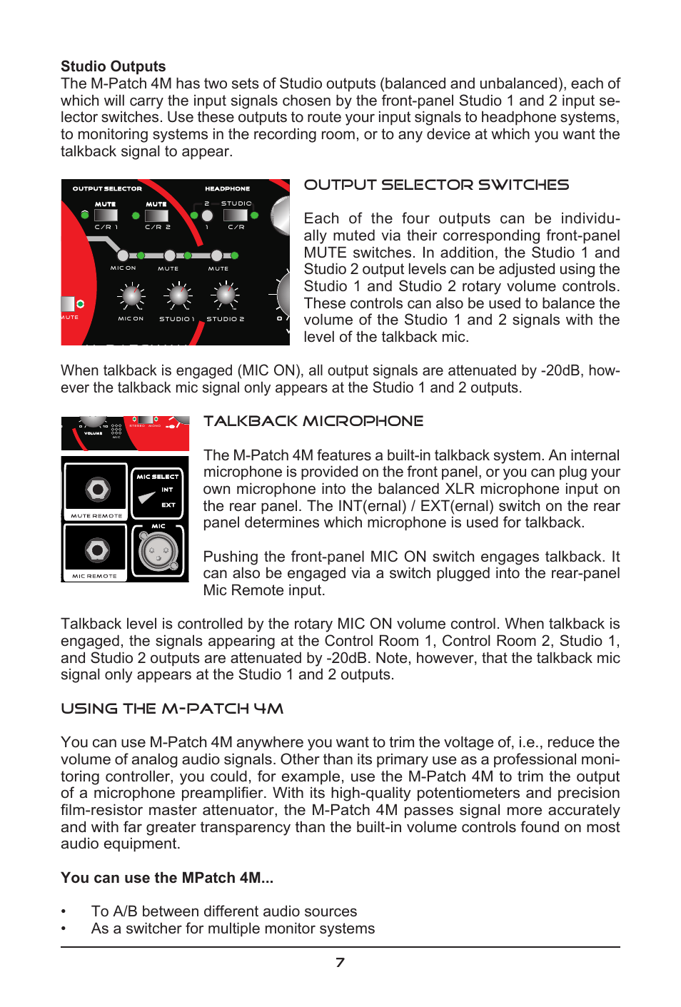 SM Pro Audio M-Patch 4M: Passive Controller/Switcher with Talkback User Manual | Page 7 / 10