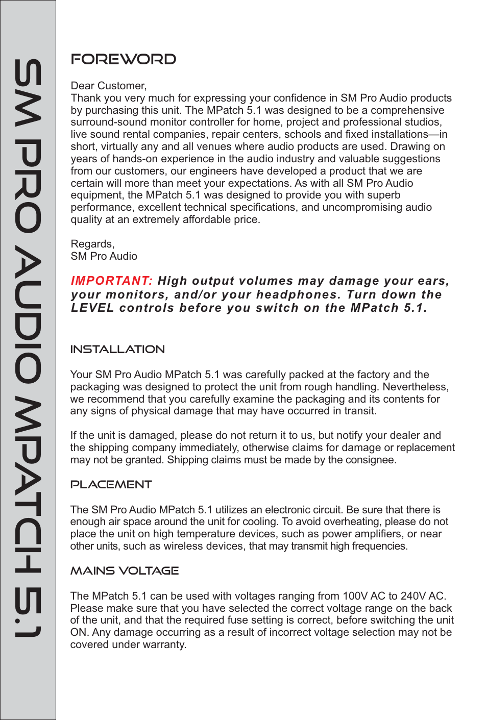 Sm pro audio mp a tch 5.1 | SM Pro Audio M-Patch 5.1: Passive Surround Monitor Controller User Manual | Page 3 / 14
