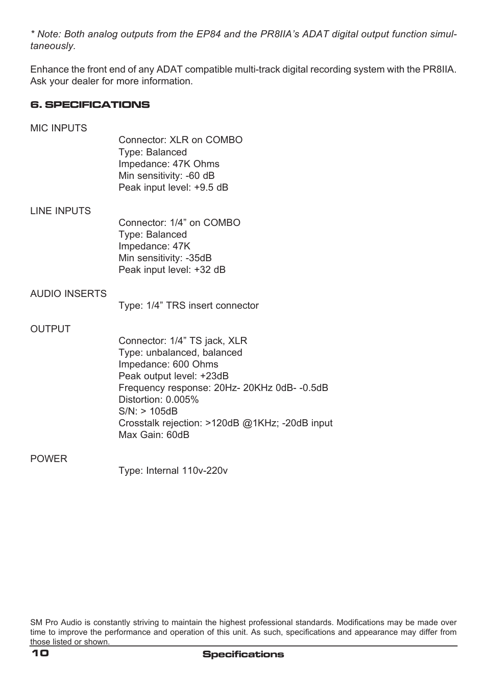 SM Pro Audio EP84: 8 channel microphone preamp User Manual | Page 10 / 12