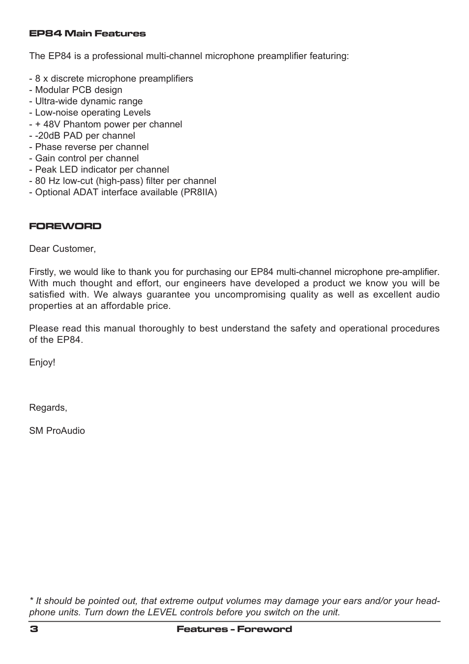 SM Pro Audio EP84: 8 channel microphone preamp User Manual | Page 3 / 12